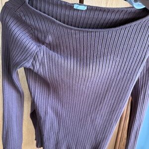 Garage Ribbed Crew Neck Sweater - Brown